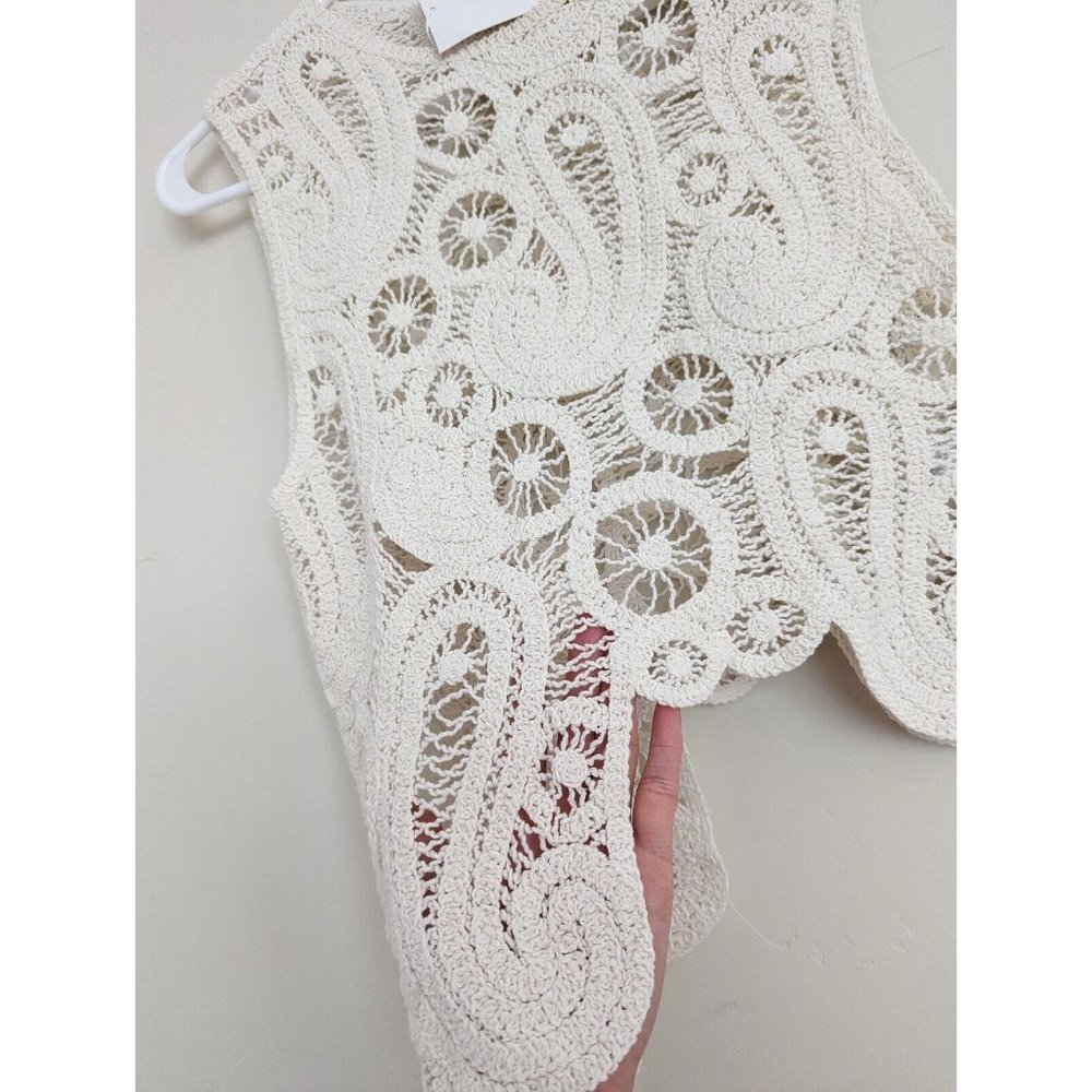 ZARA NEW ASYMMETRIC CROCHET TOP STRAW BEIGE S,M - Picture 10 of 17